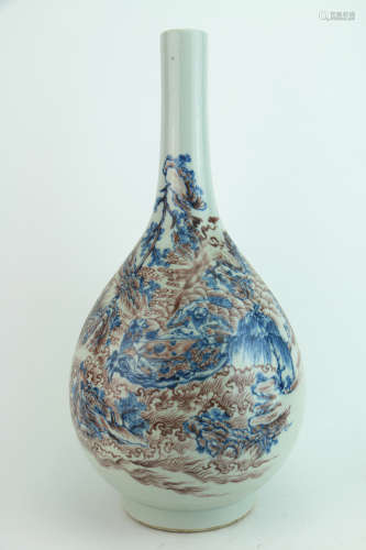 Ming dynasty blue and white underglaze red bottle