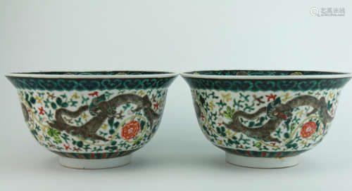 Qing dynasty multicolored bowl with dragon pattern 1*pair