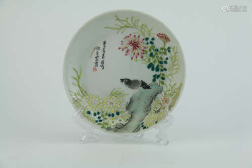 Qing dynasty famille rose plate with flowers and birds pattern