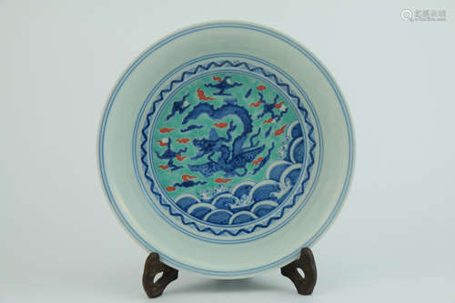 Ming dynasty Fahua cai plate with dragon pattern