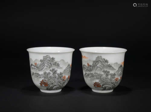 Qing dynasty ink color cup*1 pair