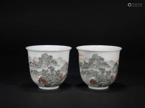 Qing dynasty ink color cup*1 pair