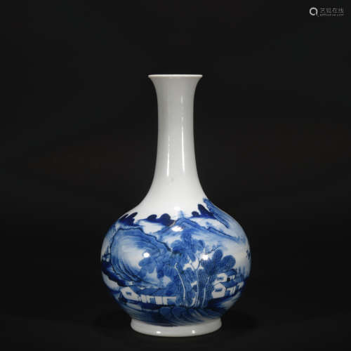 Qing Dynasty blue-and-white figure landscape vase