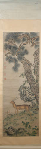 Qing dynasty Lang shining's  deer painting