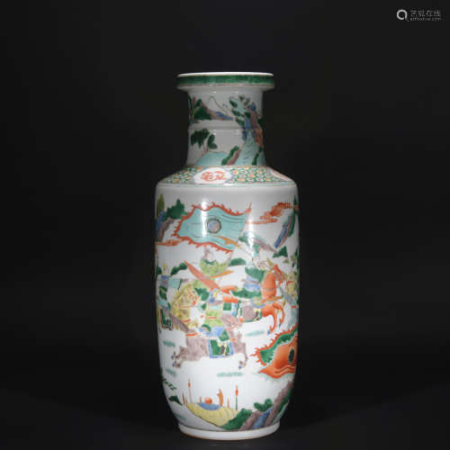 Qing Dynasty colorful figure chinese-staff-shaped vase