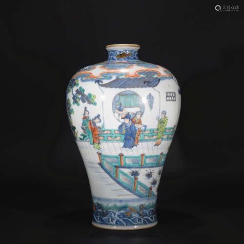 Qing dynasty blue and white clashing color plum blossom vase