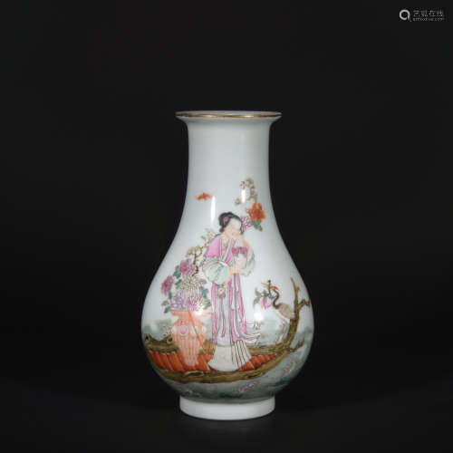 Qing dynasty pastel figure vase