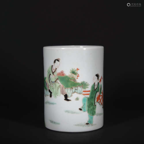 Qing dynasty colorful figure pen container