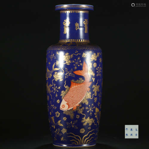 Qing dynasty Fahua cai jar   with fish and waterweeds pattern