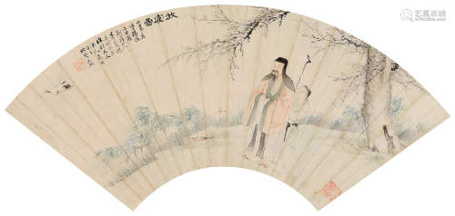苏六朋 清；1839年作 放鹤图 镜框 设色纸本