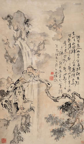 苏六朋 清；1828年作 指画人物 立轴 设色绢本