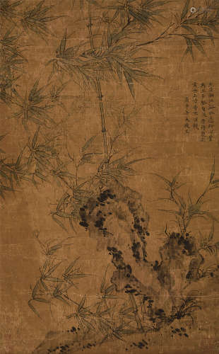 金湜 明 1440年作 竹石图 立轴 设色绢本