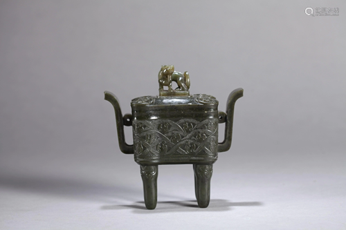 A CHINESE SPINACH GREEN JADE CENSER, 18TH …