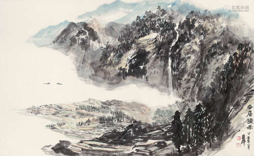 王虎 乙酉（2005年） 安居渔乐 设色纸本 横披