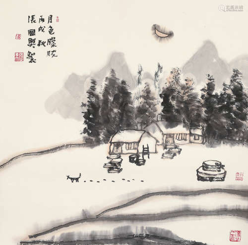 张国兴 丙戌（2006年） 月色朦胧 设色纸本 镜片