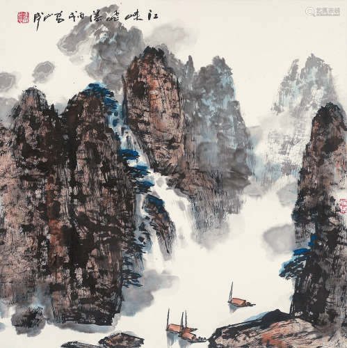 雷正民 丙戌（2006年） 江峡飞瀑 设色纸本 镜片