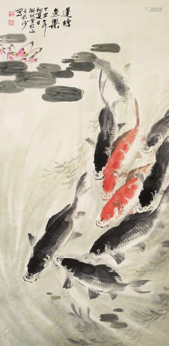 曾昭咏 丁丑（1997年） 莲塘鱼乐园 设色纸本 立轴