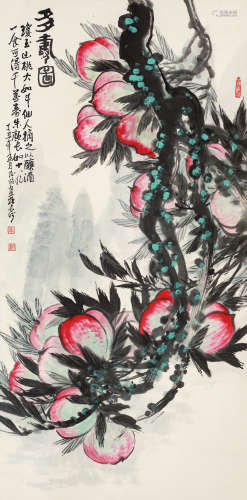 李孔昭 丁丑（1997年） 多寿图 设色纸本 立轴