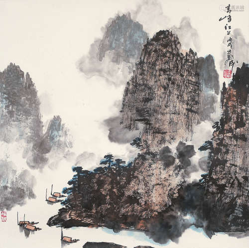 雷正民 丙戌（2006年） 清峰江上 设色纸本 镜片