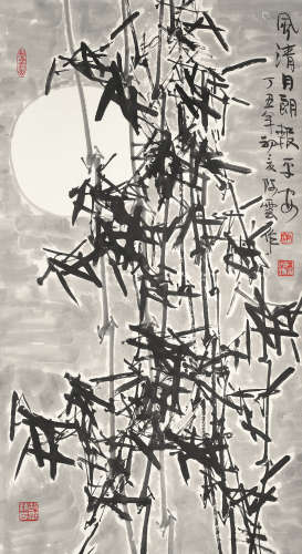 刘开云 丁丑（1997年） 墨竹 设色纸本 立轴