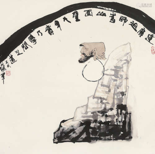 蔡 群 丙戌（2006年） 达摩祖师嵩山面壁 设色纸本 镜片