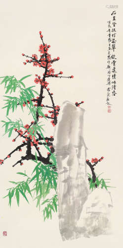 李儒光 丙戌（2006年） 石呈坚挺竹添翠 设色纸本 镜片