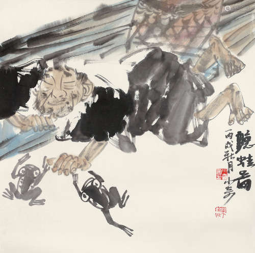 陈小奇 丙戌（2006年） 听蛙图 设色纸本 镜片