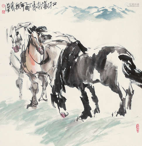 杨宏汉 乙酉（2005年） 牧场春风 设色纸本 立轴