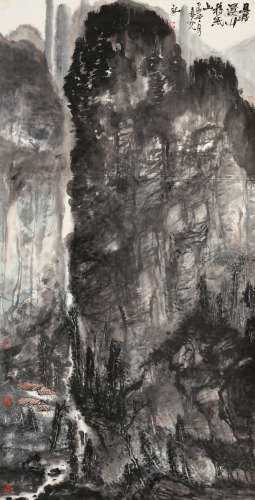 肖意枕 乙酉（2005年） 且将溪山移纸上 设色纸本 立轴