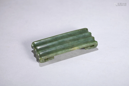 A CHINESE SPINACH GREEN JADE INK BED, QING …