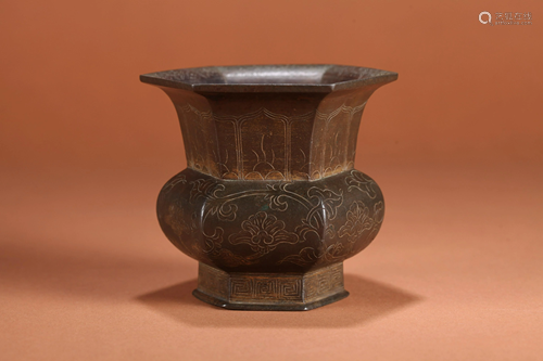 A FINE CHINESE BRONZE GU FORM VASE, MI…