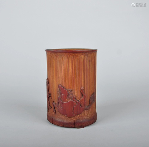 A CHINESE CARVED BAMBOO BRUSH POT, QING …