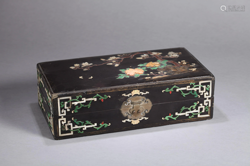 A CHINESE BLACK LACQUERED AND STONE INL…