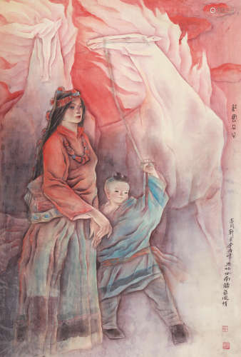 李秀风 己卯（1999年） 红云朵朵 设色纸本 立轴
