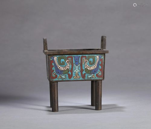 A CHINESE BRONZE CLOISONNE DING FORM CE…