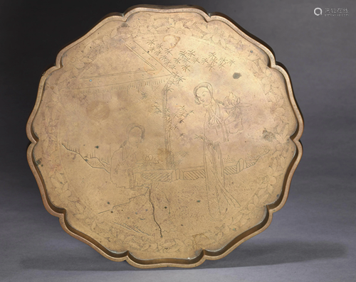 A CHINESE BRONZE LOBED PLATE, QING DYNAST…