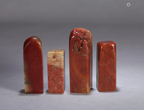 A GROUP OF FOUR CHINESE SOAPSTONE SEALS,…