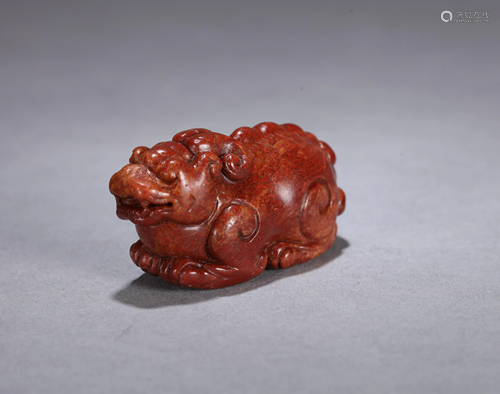 A CHINESE SOAPSTONE MYTHICAL BEAS…