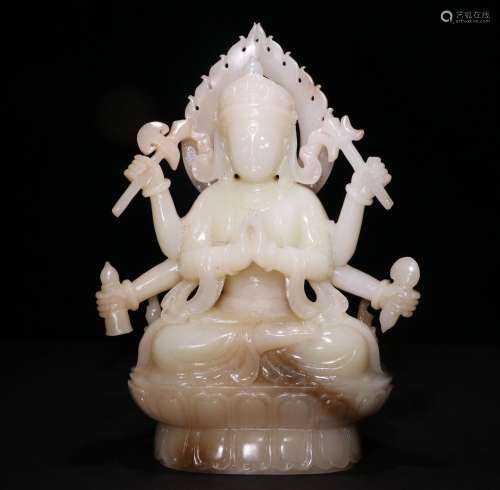 A CHINESE  HETIAN JADE GUANYIN STATUE
