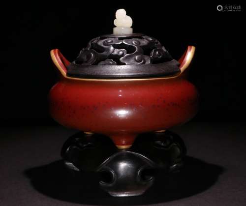 A CHINESE RUBY-RED GLAZE INCENSE BURNER