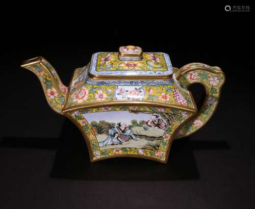 A CHINESE BRONZE PAINTED ENAMEL TEAPOT
