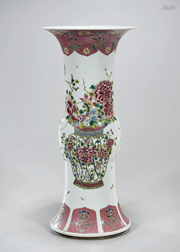 Chinese Enameled Porcelain Gu-Form Vase