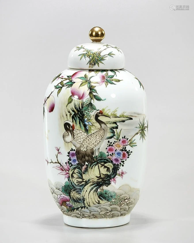 Chinese Enameled Porcelain Covered Vase