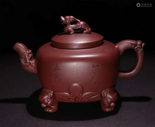 A CHINESE BOCCARO TEAPOT