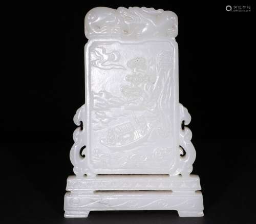 A CHINESE HETIAN JADE CARVING TABLE SCREEN