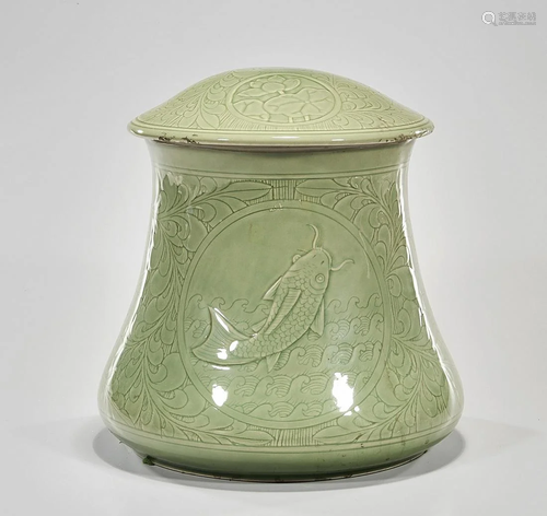 Chinese Green Glazed Porcelain covered Jar