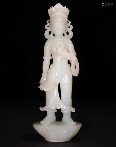 A CHINESE HETIAN JADE GUANYIN STATUE