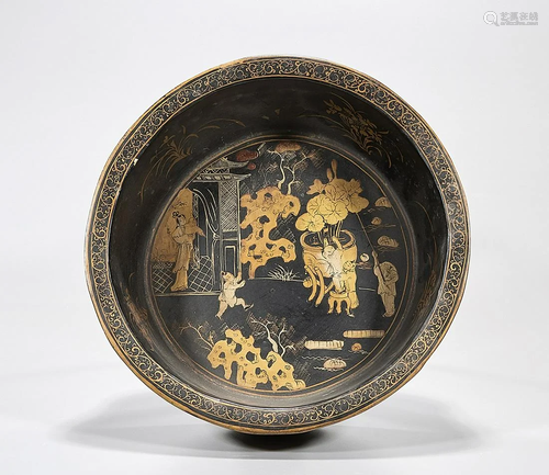 Chinese Gilt-Decorated Wood Basin