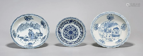 Three Chinese Blue and White Porcelain Dishes