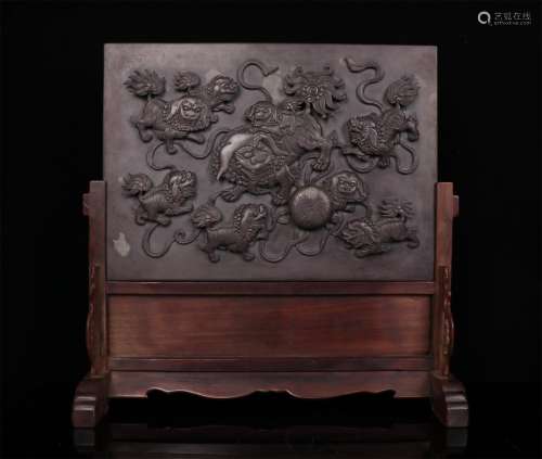 A CHINESE STONE CARVING TABLE SCREEN